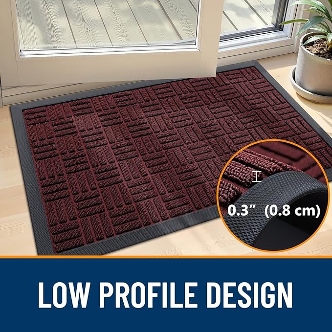 OLANLY Front Door Mat Outside Entrance 59x23, Absorbent, Heavy Duty Sturdy Natural Rubber Doormat Indoor Outdoor, Non-Slip, Stain and Fade Resistant, Low Profile Floor Mat for Entryway, Burgundy
