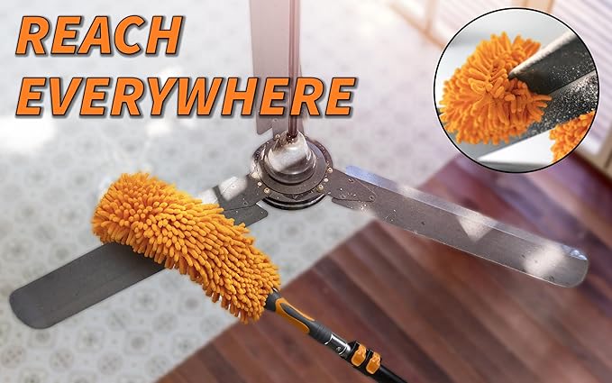 4-12 ft Long Telescopic Extension Pole // Multi-Purpose Extendable Pole with Universal Twist-on Metal Tip // Lightweight and Sturdy // Best Telescoping Pole for Painting, Dusting and Window Cleaning