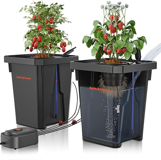 Spider Farmer DWC Hydroponics Grow System with 7-Gallon Deep Water Culture, New Triangular Cover Design, Recirculating Drip Garden System with Top Drip Kit, 8W Air Pump, 2 Buckets