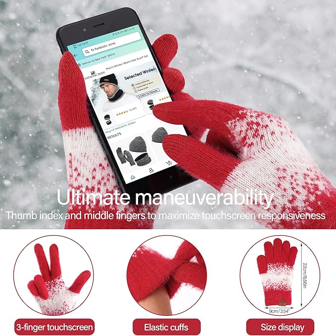 Womens Winter Knit Beanie Hats and Touchscreen Gloves Long Scarf Set with Warm Fleece Lined Skull Caps Scarves for Women