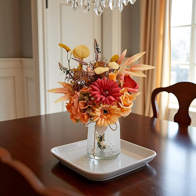 Autumn Artificial Flower Bouquet in Vase, Fall Silk Flower Arrangement, Faux Floral Centerpiece for Home Decor, Table Centerpiece for Autumn, Living Room Office Decoration