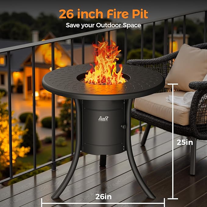 BALI OUTDOORS Dual 1-Pound Propane Fire Pit Outside, 26 inch Outdoor Fire Pit Black, Round Firepit Table for Outside Patio