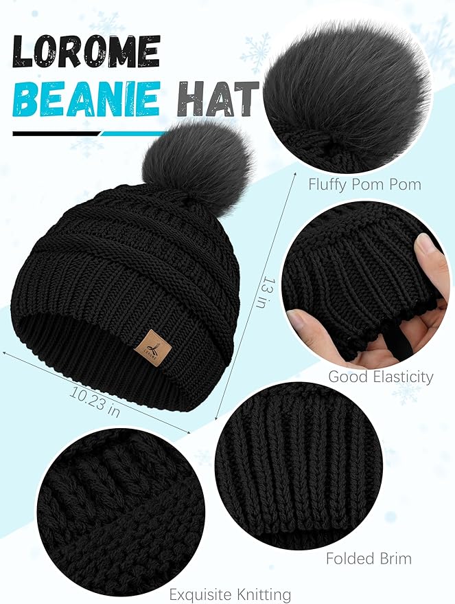 Winter Hat Scarf Gloves and Ear Warmer, Warm Knit Beanie Hat Touch Screen Gloves Set Winter Gifts Neck Scarves for Women