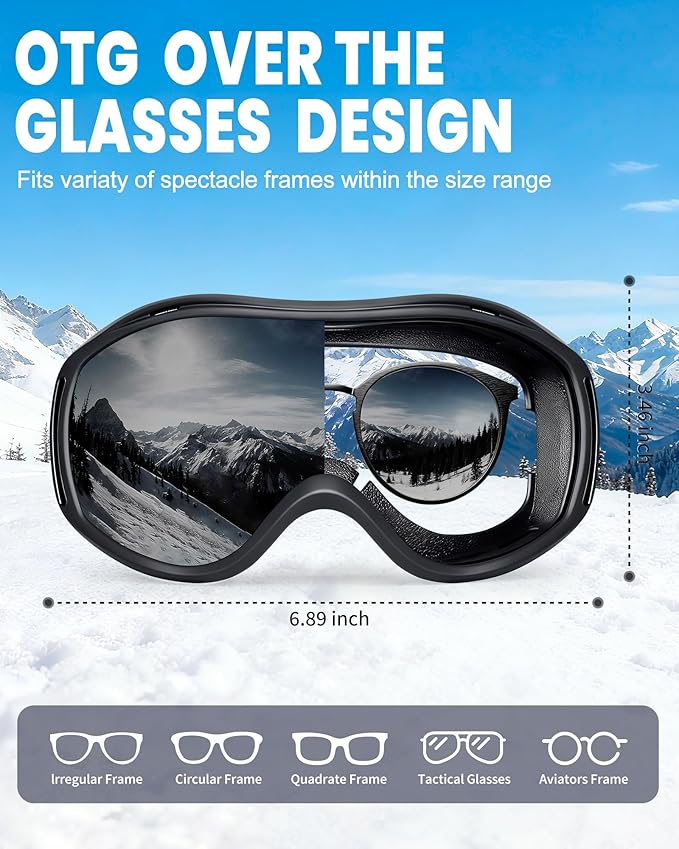 AVV Ski Goggles UV Protection, Anti-Fog Snowboard Snow Goggles OTG for Men Women Adults & Youths