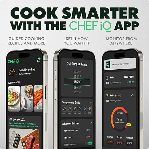 CHEF iQ Sense | Smart Wireless Meat Thermometer | 4 Ultra-Thin Probes | WiFi Unlimited Range | 1000°F Heat Safe | 5 Sensors | BBQ, Grill, Oven, Smoker, Air Fryer | Gen3