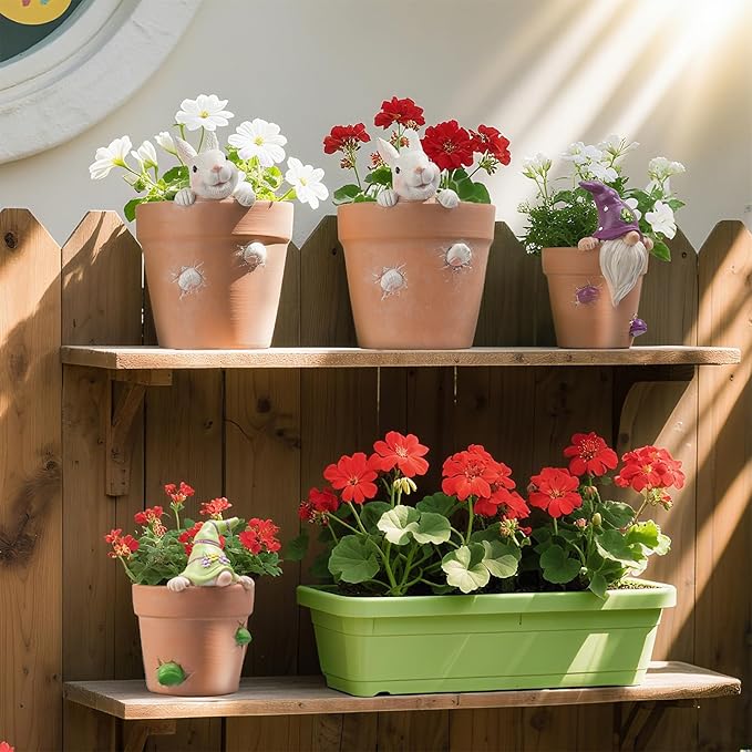 Newman House Studio Flower-Pot Spring-Gnomes Easter Decorations Cactus-Succulents - Unique Garden Pots Easter Decorative Green Planter with Drainage Hole for Home Farmhouse Decor 3 x 3.25 x 4.5 inch