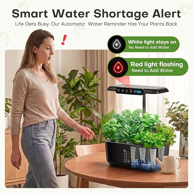 Ahopegarden Hydroponics Growing System Herb Garden: 10 Pods Indoor Garden Kit with LED Grow Light and Smart Temp & Humidity Display - Plant Germination Kit for Home Kitchen