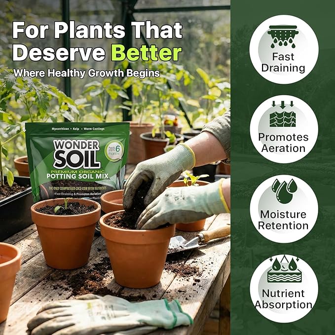WONDER SOIL | Organic Potting Soil | 12 QUARTS of Ready to Plant Coco Coir Fully Loaded with Nutrients | 3 LBS Bag Expands to 12 Quarts of Indoor Outdoor Soil | Incl Worm Castings, Perlite