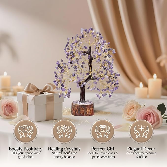FASHIONZAADI Amethyst Crystals Tree of Life - Stones and Crystals - Bonsai Tree - Good Luck Gifts for Women - Meditation Accessories - Chakra Stones Decor