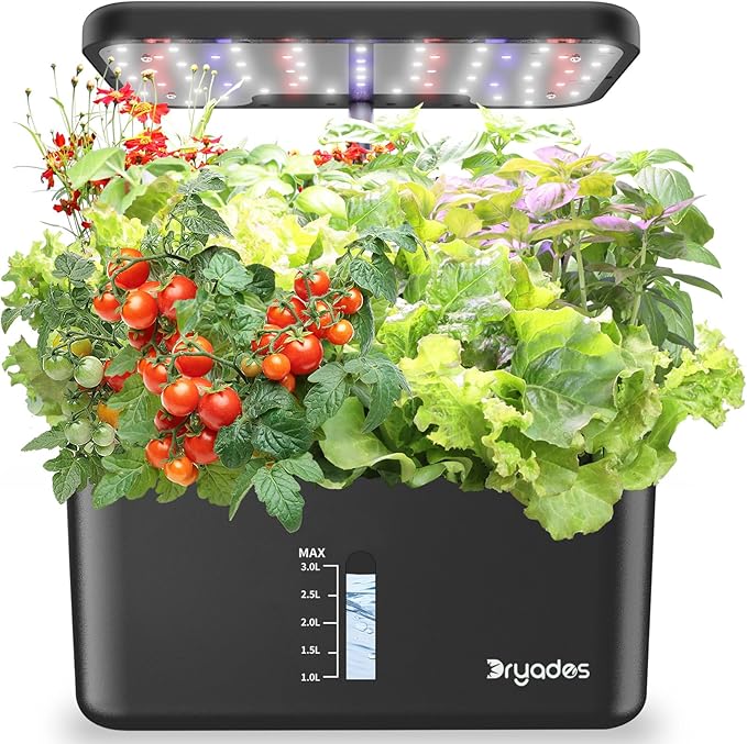 Hydroponics Growing System Indoor Herb Garden, 10-Pod Indoor Gardening System with 24W Full-Spectrum LED Grow Lights, Quiet Smart Water Pump, Plant Germination Kit for Herbs, Vegetables