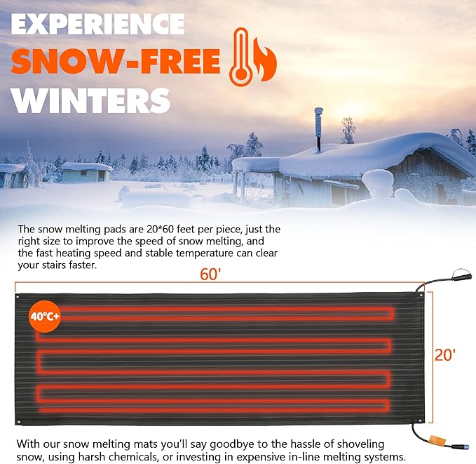 （2-Pack） 20"x60" Heated Walkway Mats for Snow Removal - Advanced Winter Winter Outdoor Heating Snow Carpet Mat Reliable Snow and Ice Melting System No Slip Safety Outdoor Heated Mats