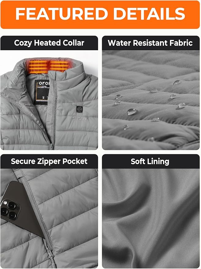 ORORO Women's Lightweight Heated Vest with USB-C Rechargeable Battery, Puffer Classic Heating Vest