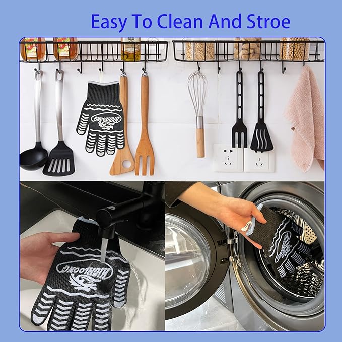 1472°F Extreme Heat Resistant Gloves for Grill BBQ, Oven Gloves for Cooking, Grilling, Baking, and Camping – Oven Mitts with Fingers for Kitchen, Smoker, Cast Iron, Fire Pit, Pizza, Fryer, Barbecue