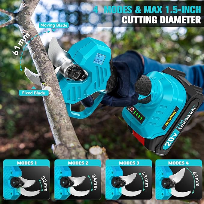 2 in 1 Pole Pruning Shears, 2" Cutting Diameter Electric Cordless Pole Pruner Compatible with Makita 18V Battery, with 2 x 2.0Ah Rechargeable Batteries, Brushless Motor,13ft Reach Pole Pruner