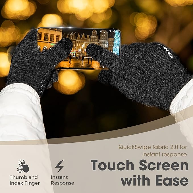 Rahhint Wool Winter Gloves Men Women Fleece lined Knit Gloves with Touchscreen Fingers Insulated Gloves Keep Hand Warm Gift