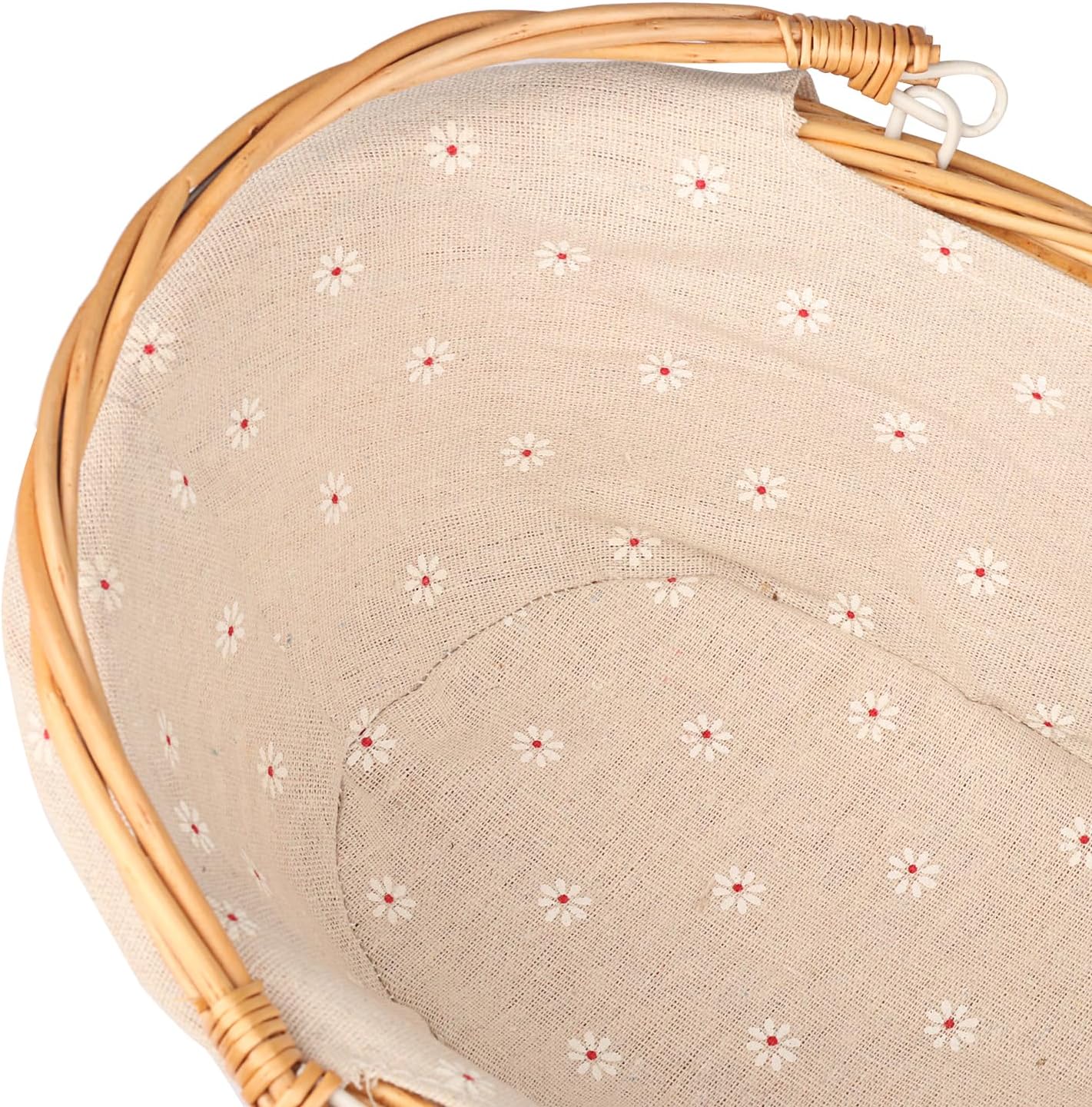 Large Multipurpose Wicker Basket with Handle, 14.2 x 11 x 6.7 Inch Wicker Picnic Basket with Liner, Empty Gift Basket, Oval Willow Woven Basket for Fruit, Wine, Gathering, Wedding, Picnic,by GNIEMCKIN