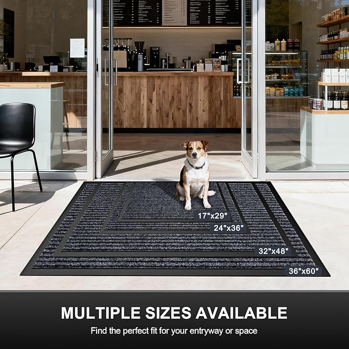 Non-Slip Waterproof Rubber Door Mat, 4' x 6' Commercial Floor Mat for High Traffic Areas, Easy Clean Low Profile Entry Rug, for Entrance, Indoor/Outdoor, Office, Patio, Garage