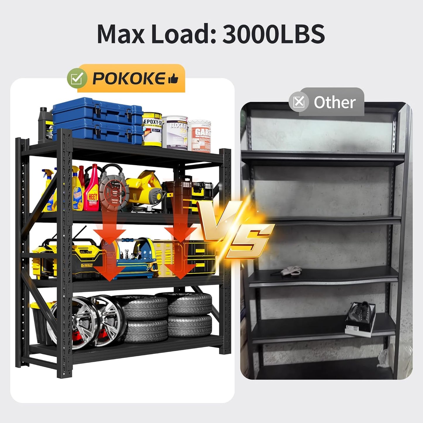 Garage Shelving Unit, 4 Tier Heavy Duty Racks, Easy Assembly, Metal Racks with Adjustable Shelves, 3000 LBS Load Capacity,for Warehouse,Basement (Black, 19.7" D x 41.3" W x 78.7" H)