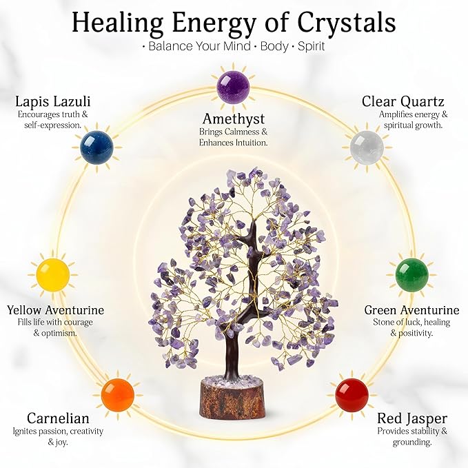 FASHIONZAADI Amethyst Crystals Tree of Life - Stones and Crystals - Bonsai Tree - Good Luck Gifts for Women - Meditation Accessories - Chakra Stones Decor