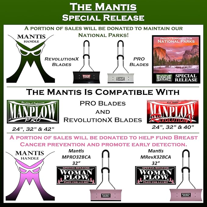 MANPLOW RevolutionX Snow Pushers and Shovels (Mantis Handle, 32")