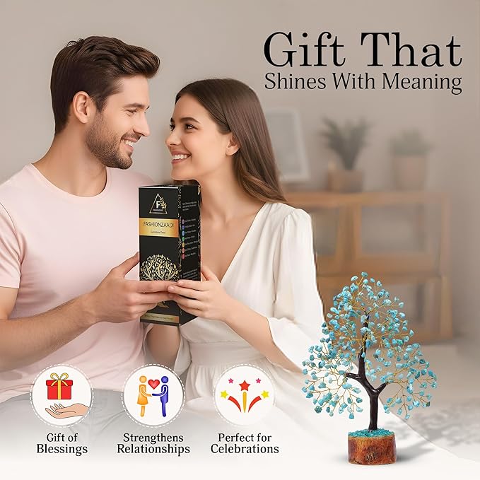 FASHIONZAADI Turquoise Crystal Tree of Life, Feng Shui Decor, Chakra Gem Tree, Crystal Positive Energy, Spiritual Decor, and Gifts for Women