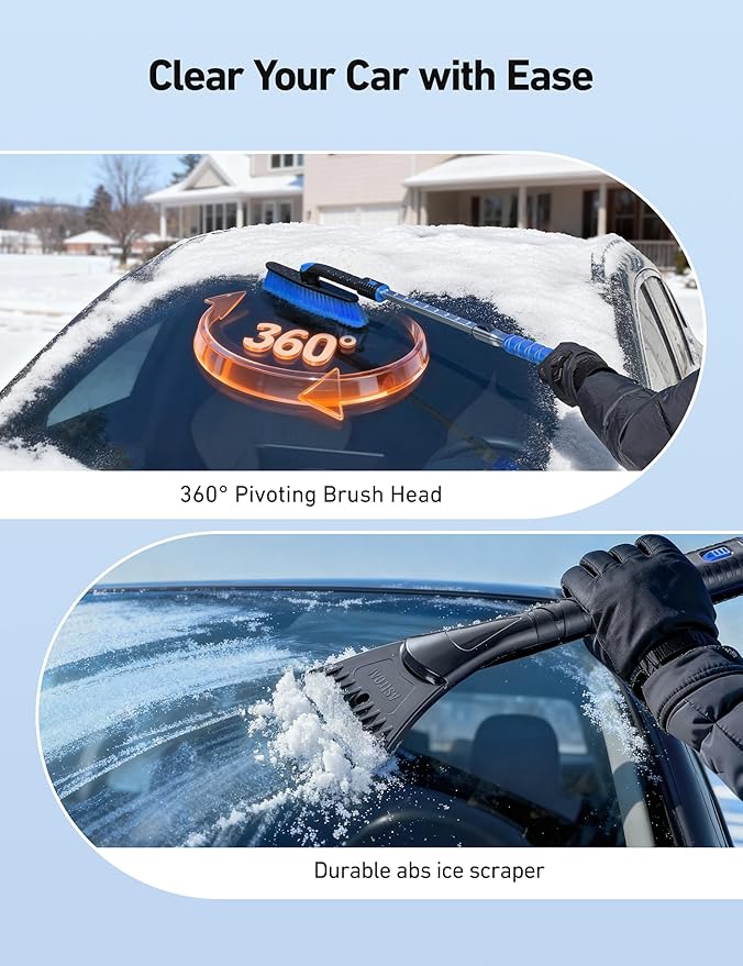 AstroAI 47.2" Ice Scrapers for Car Windshield and Extendable Snow Scraper with Foam Grip and 360° Pivoting Brush Head for Christmas Car Auto Truck SUV(Blue)