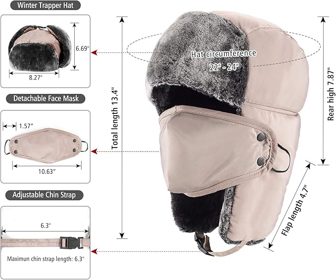 mysuntown Winter Hats for Women Men Trapper Ushanka Hat with Ear Flaps Warm Russian Bomber Hats for Cold Weather