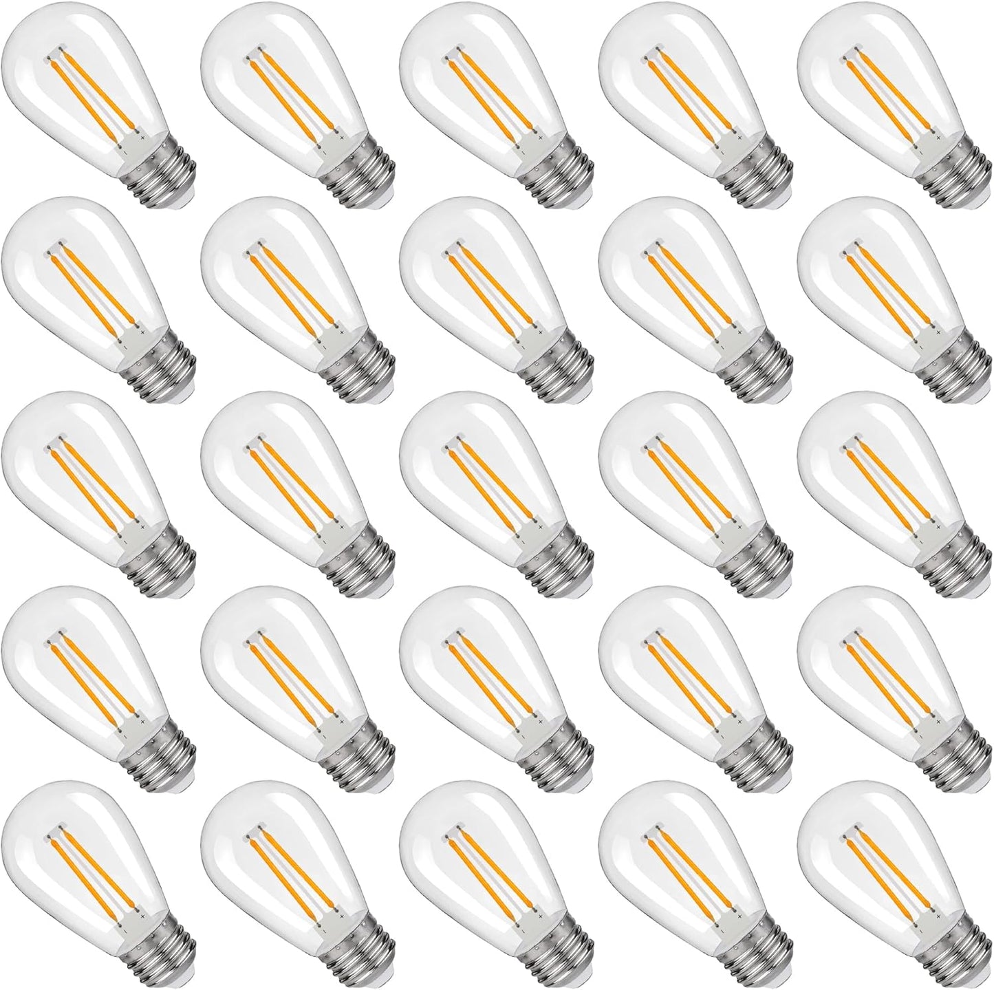 S14 Replacement LED Light Bulbs, Shatterproof & Waterproof 2W S14 LED Bulbs, Outdoor String Lights , E26 Base Patio Edison LED Light Bulbs, Warm White 2200K Plastic 150ML Non-Dimmable 25 Pack