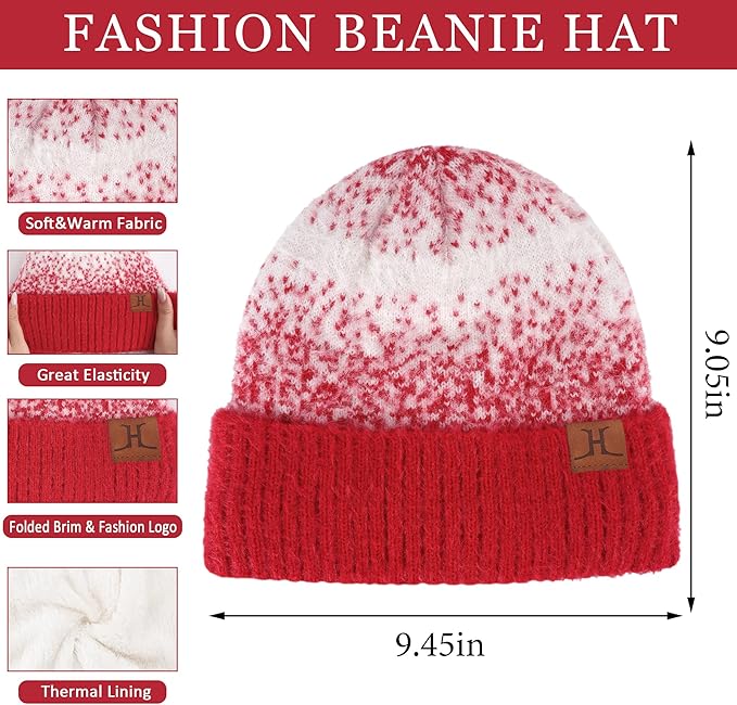 Womens Winter Knit Beanie Hats and Touchscreen Gloves Long Scarf Set with Warm Fleece Lined Skull Caps Scarves for Women