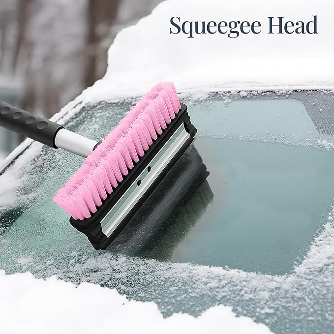 Best Choice Products Snow Brush with Squeegee & Ice Scraper, Up to 39" Extendable Foam Grip, 270° Pivoting Snow Brush for Car Truck SUV, Storage Bag Included - Pink