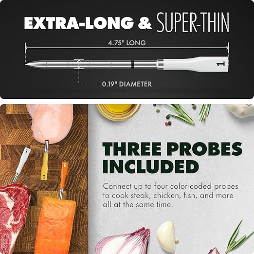 CHEF iQ Sense | Smart Wireless Meat Thermometer | 3 Ultra-Thin Probes | WiFi Unlimited Range | 1000°F Heat Safe | 5 Sensors | BBQ, Grill, Oven, Smoker, Air Fryer | Gen3