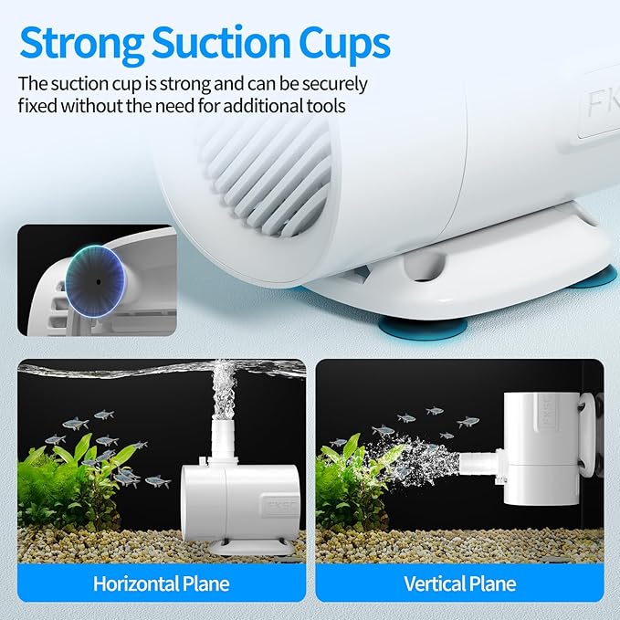 320 GPH Fountain Pump - Submersible Water Pump, Ultra Quiet with Adjustable Flow for Fish Tanks, Ponds, Aquariums, Hydroponics & Statuary, Dual-Suction Side/Bottom Intake (White)