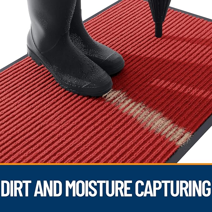 OLANLY Front Door Mat Indoor Outdoor Entrance, Waterproof Heavy Duty Doormat, Fade Resistant, Low Profile, Easy Clean Patio Porch Welcome Floor Mats for Entry, 59x30, Red