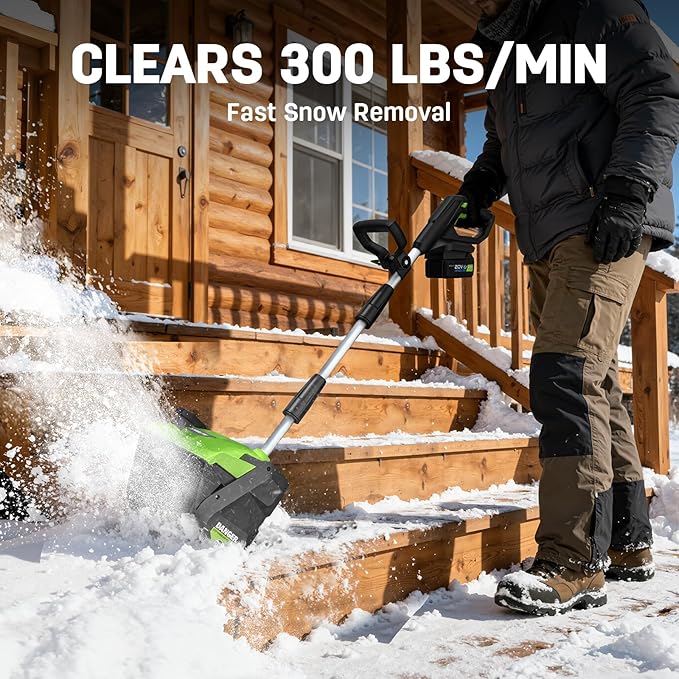 STEELITE Cordless Snow Shovel 12 Inch, 21V Battery Snow Shovel, 20-Feet Snow Throwing Distance, Plows 300lbs/Min Electric Snow Blower with Directional Plate, 4.0Ah Battery & Quick Charger Included