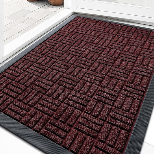 OLANLY Front Door Mat Outside Entrance 35x23, Absorbent, Heavy Duty Sturdy Natural Rubber Doormat Indoor Outdoor, Non-Slip, Stain and Fade Resistant, Low Profile Floor Mat for Entryway, Burgundy