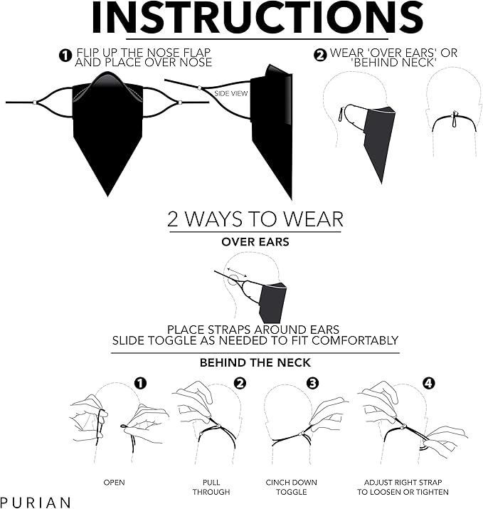 PURIAN Beard Mask, 3 Layer Bandana Face Mask with Filter Pocket, Beard Defender Face Mask, SM to XL Mask, Charcoal Filters & Aromatherapy Discs, 2 Masks