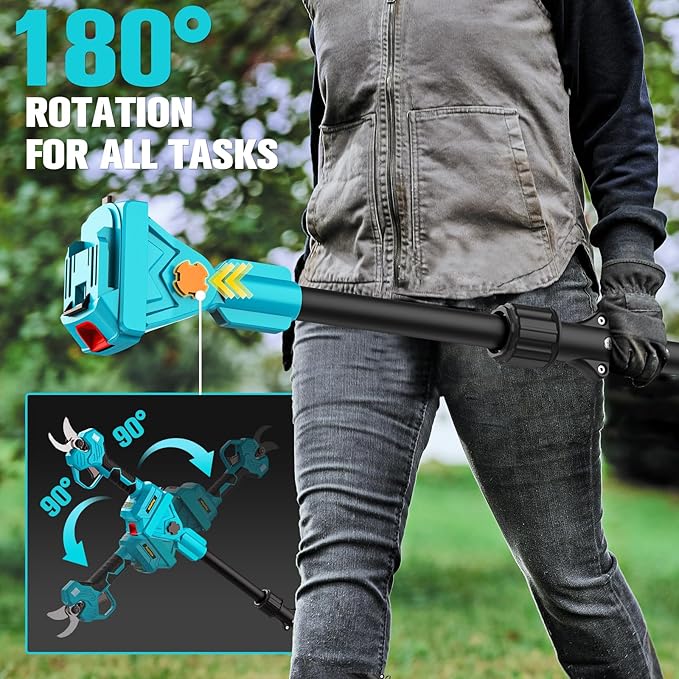 2 in 1 Pole Pruning Shears, 2" Cutting Diameter Electric Cordless Pole Pruner Compatible with Makita 18V Battery, with 2 x 2.0Ah Rechargeable Batteries, Brushless Motor,13ft Reach Pole Pruner