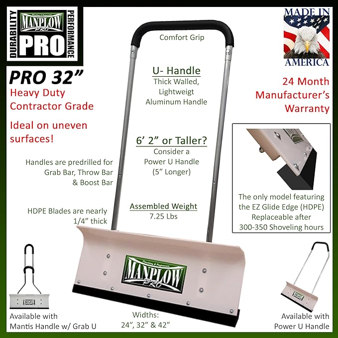 Manplow PRO32 PRO Snow Pusher, 32"
