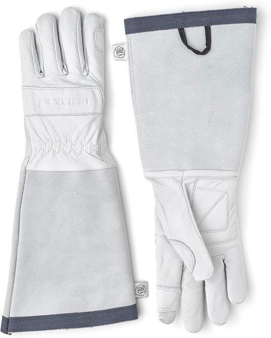 Hestra Job Garden Rose Glove, Long Protective Leather Gauntlet Gardening Gloves for Men & Women - Offwhite - 9