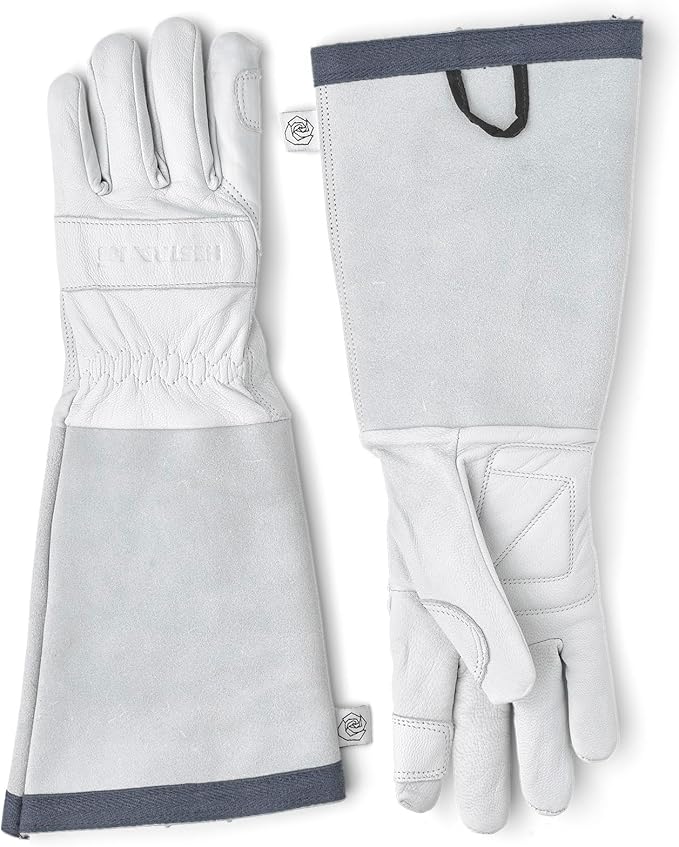 Hestra Job Garden Rose Glove, Long Protective Leather Gauntlet Gardening Gloves for Men & Women- Offwhite - 8