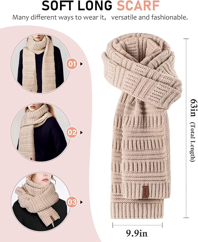 Womens Winter Beanie Hat Scarf Gloves Headband Set, Slouchy Beanie Ear Warmer Knit Scarf Touchscreen Gloves Warm 4 Gift Set