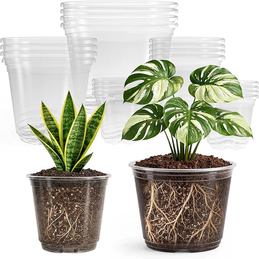 20 Pack 8/6/5/4/3.5 Inch Reinforced Large Clear Nursery Pots with Drainage Hole, Transparent Variety Pack Plastic Plant Pot for Vegetable Propagation, Root Cutting, Seed Starting