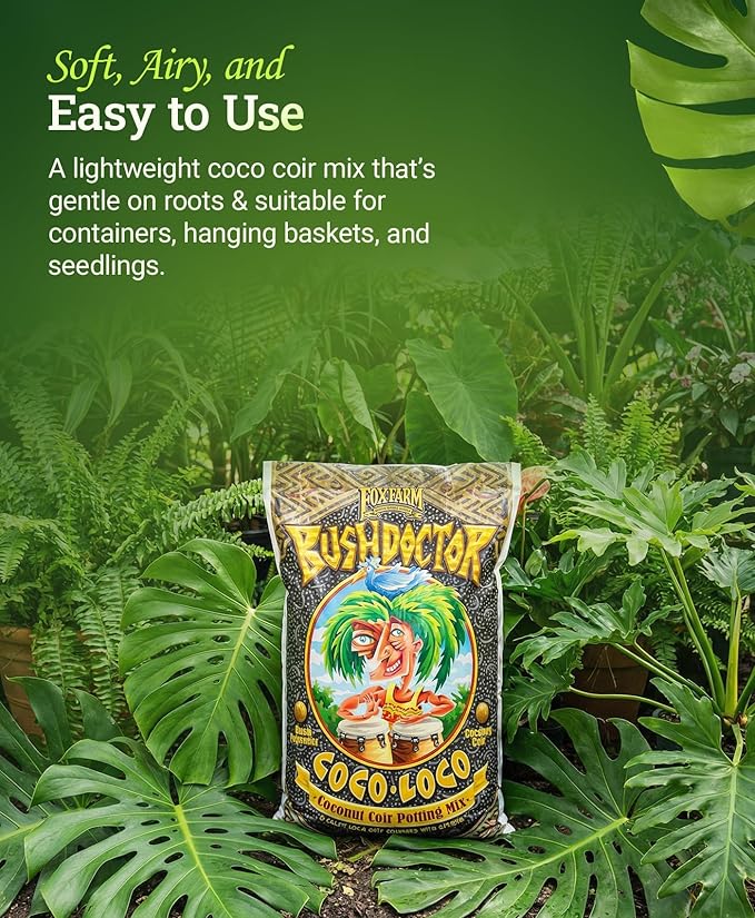 FoxFarm BushDoctor Coco Loco Soil Potting Mix, Triple-Washed for Reduced Salt, Retains Water, Includes Bat Guano & Earthworm Castings - Ideal for All Gardens 12 Quart (2 Pack)