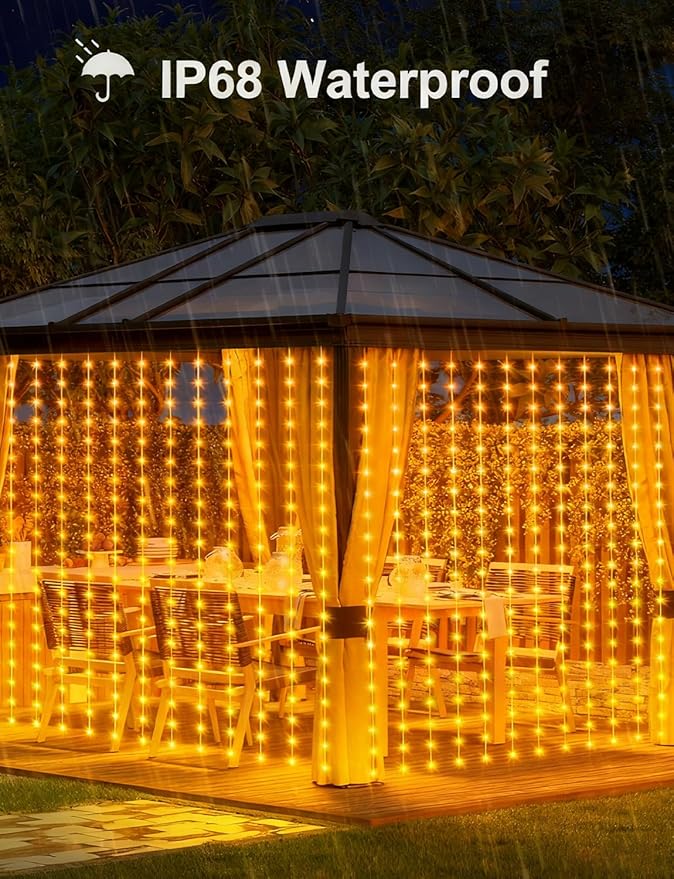 echosari Smart 600 LED Curtain Lights, 20Ft x 10Ft, Compatible with Alexa, App Control, DIY Fairy Lights, Dynamic for Backyard, Home, Wedding, Party Decor - RGB Color Changing IC