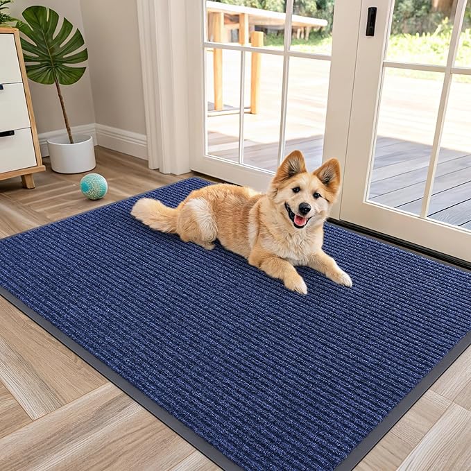 OLANLY Front Door Mat Indoor Outdoor Entrance, Waterproof Heavy Duty Doormat, Fade Resistant, Low Profile, Easy Clean Patio Porch Welcome Floor Mats for Entry, 47x30, Blue