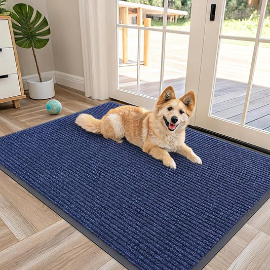 OLANLY Front Door Mat Indoor Outdoor Entrance, Waterproof Heavy Duty Doormat, Fade Resistant, Low Profile, Easy Clean Patio Porch Welcome Floor Mats for Entry, 47x30, Blue