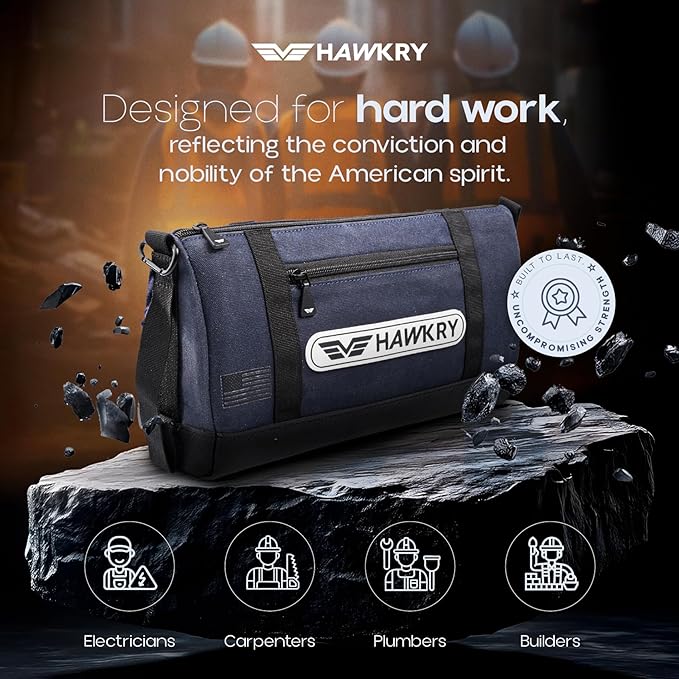 HAWKRY Heavy Duty Canvas Tool Bag – Waterproof Canvas Zipper Pouch, Garden Tool Bag, Construction Bags Heavy Duty, Small Zipper Pouch, Motorcycle Tool, Multipurpose Fishing Bag