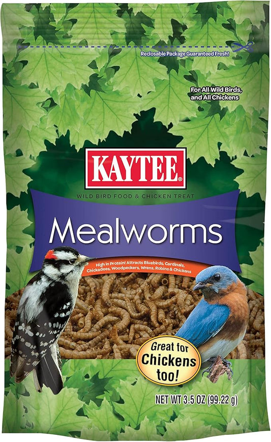 Kaytee Wild Bird Food Mealworms For Bluebirds, Wrens, Robins, Chickadees, Woodpeckers, Cardinals & Chickens, 3.5 Ounce