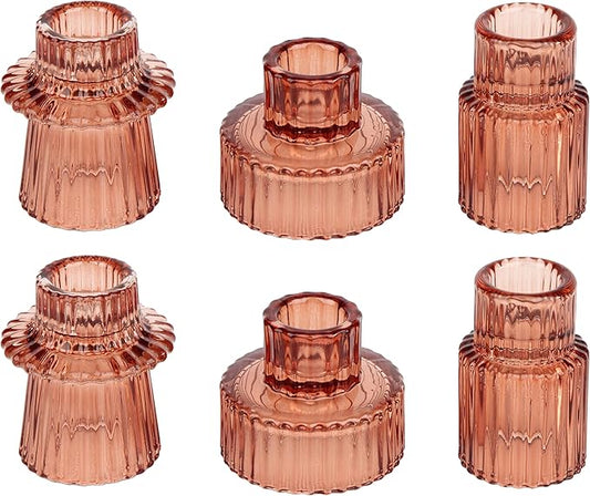 Vixdonos Glass Candlestick Holders Tealight Candle Holders for Table Centerpieces, Wedding Decor and Dinner Party (6 Pcs, Reddish Brown)