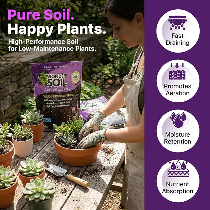 WONDER SOIL | Organic Cactus & Succulent Soil Mix (12 Quarts) | Fast Draining Living Coco Coir Loaded w/Nutrients | Ready to Plant Indoor/Outdoor Peat-Free Potting Soil | 3 LB Expands to 12 Quarts